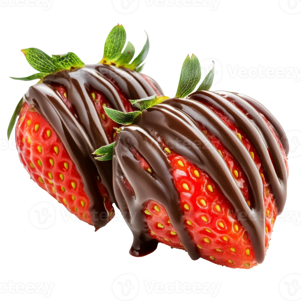 Chocolate drizzled strawberries dessert isolated transparent png
