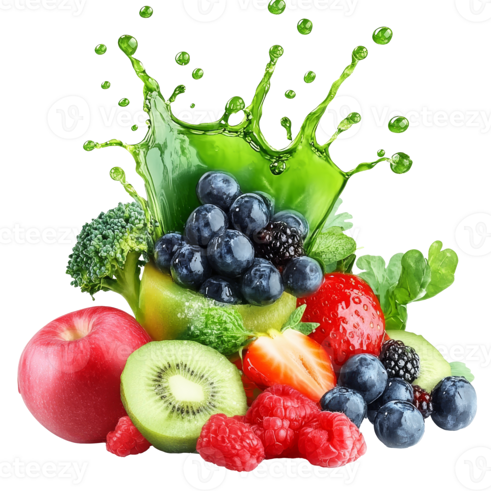Vibrant fruits and veggies burst with color isolated transparent png