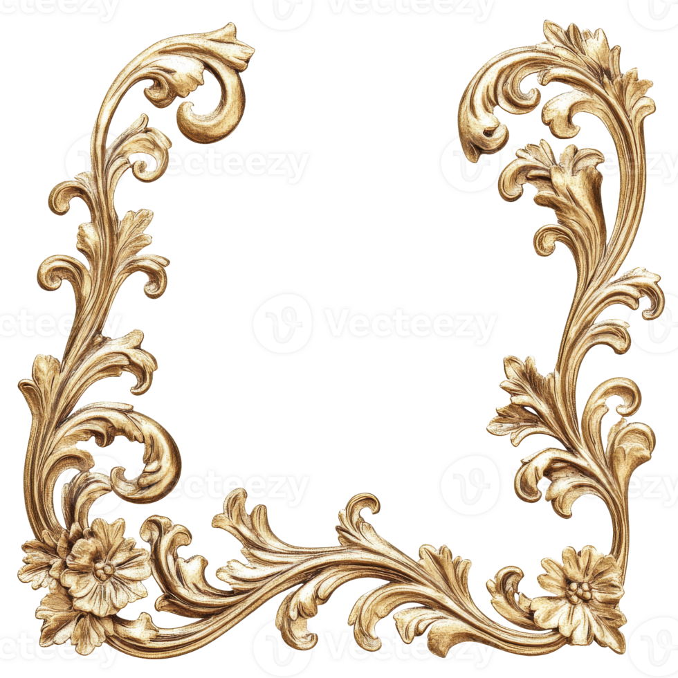 Golden ornate frame design with floral motifs isolated transparent png