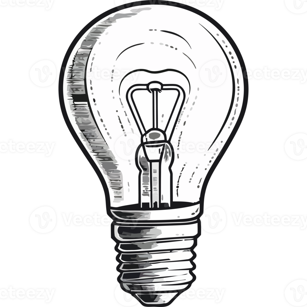 A drawing of a light bulb on a black background png