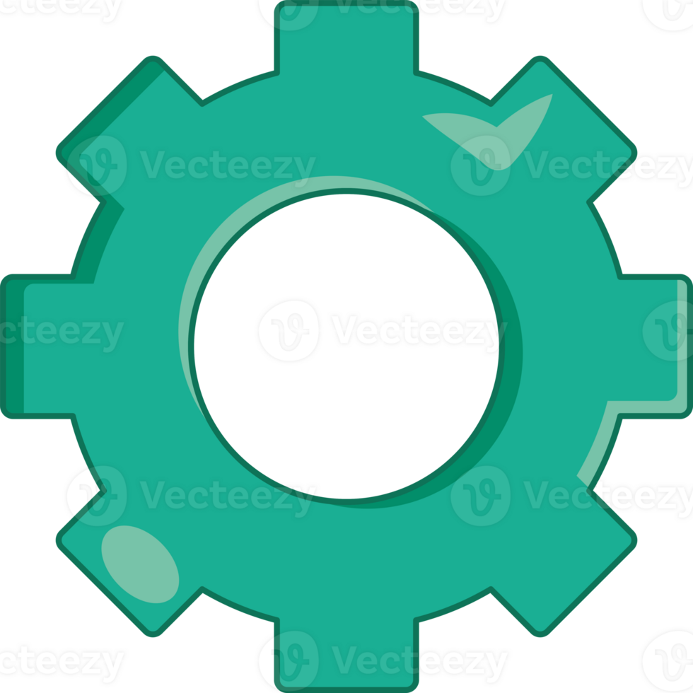 A green gear wheel icon on a black background png