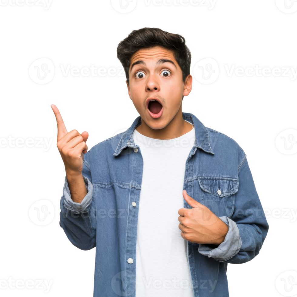 Young man gesturing with excitement indoors isolated transparent png