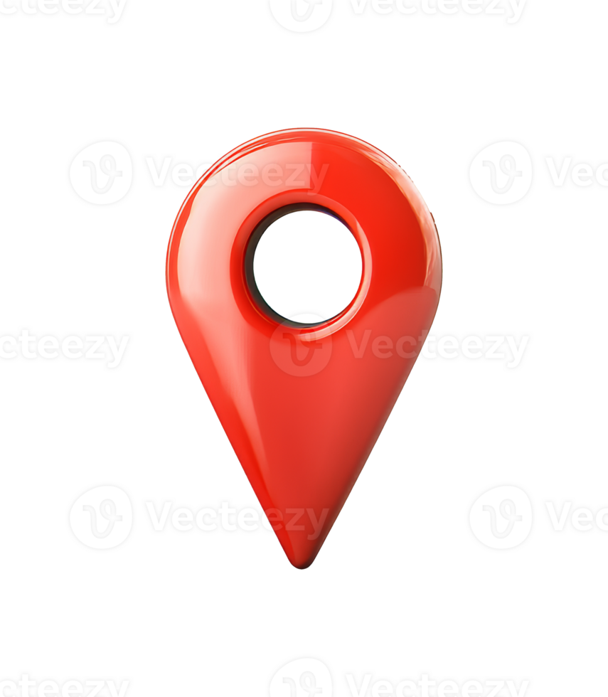 Red location pin on a white background for mapping isolated transparent png