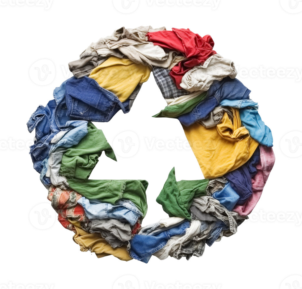 Recycling old clothes in a color circle isolated transparent png