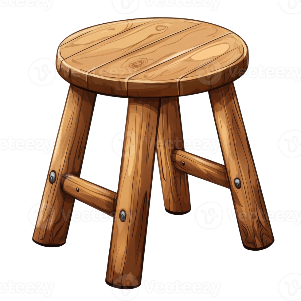 Simple wooden stool on a plain backdrop isolated transparent png