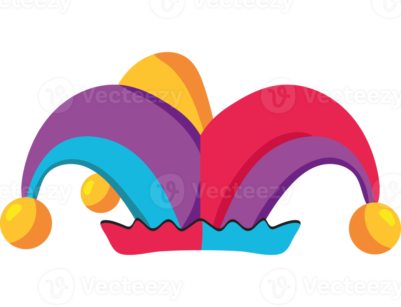 A colorful jester hat on a black background png