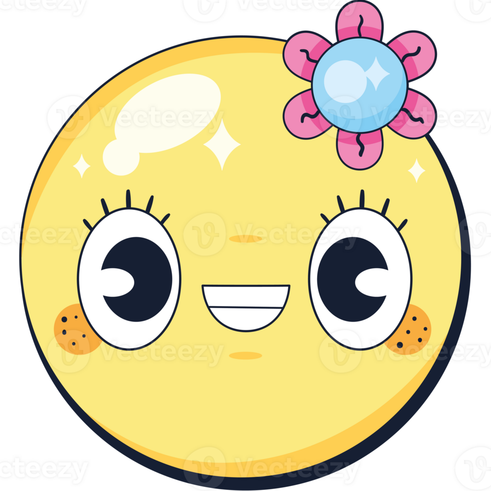 A yellow smiley face with a flower on it png