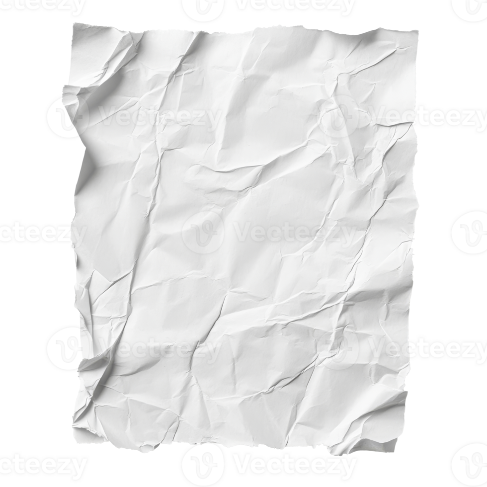 Crumpled white paper on a plain background isolated transparent png