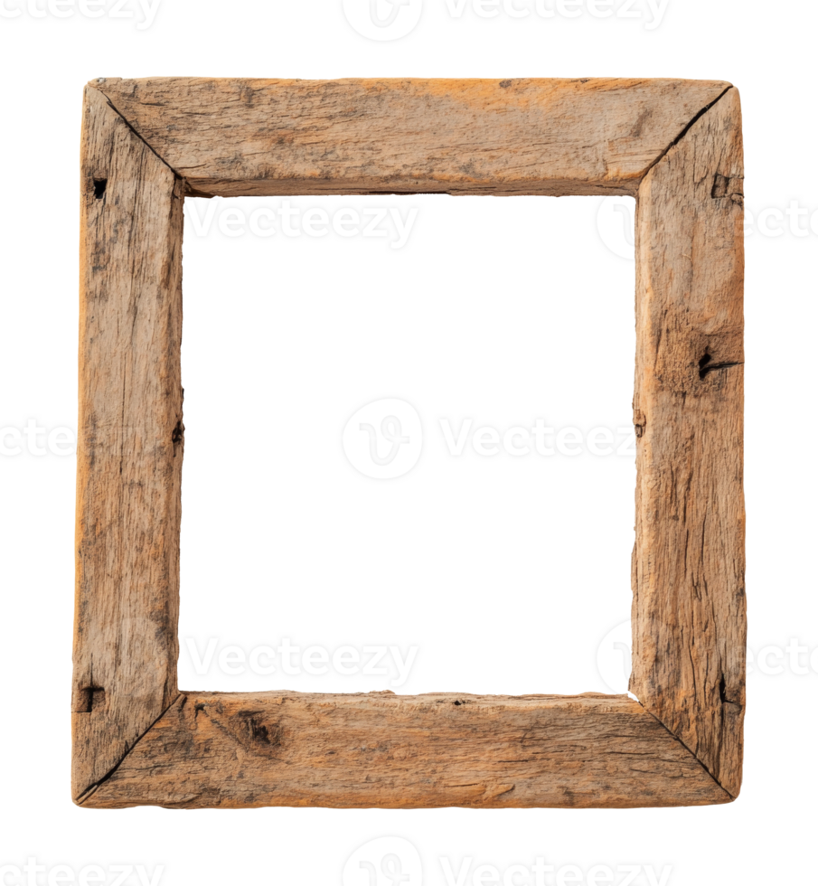 Rustic wooden frame with a blank interior space isolated transparent png