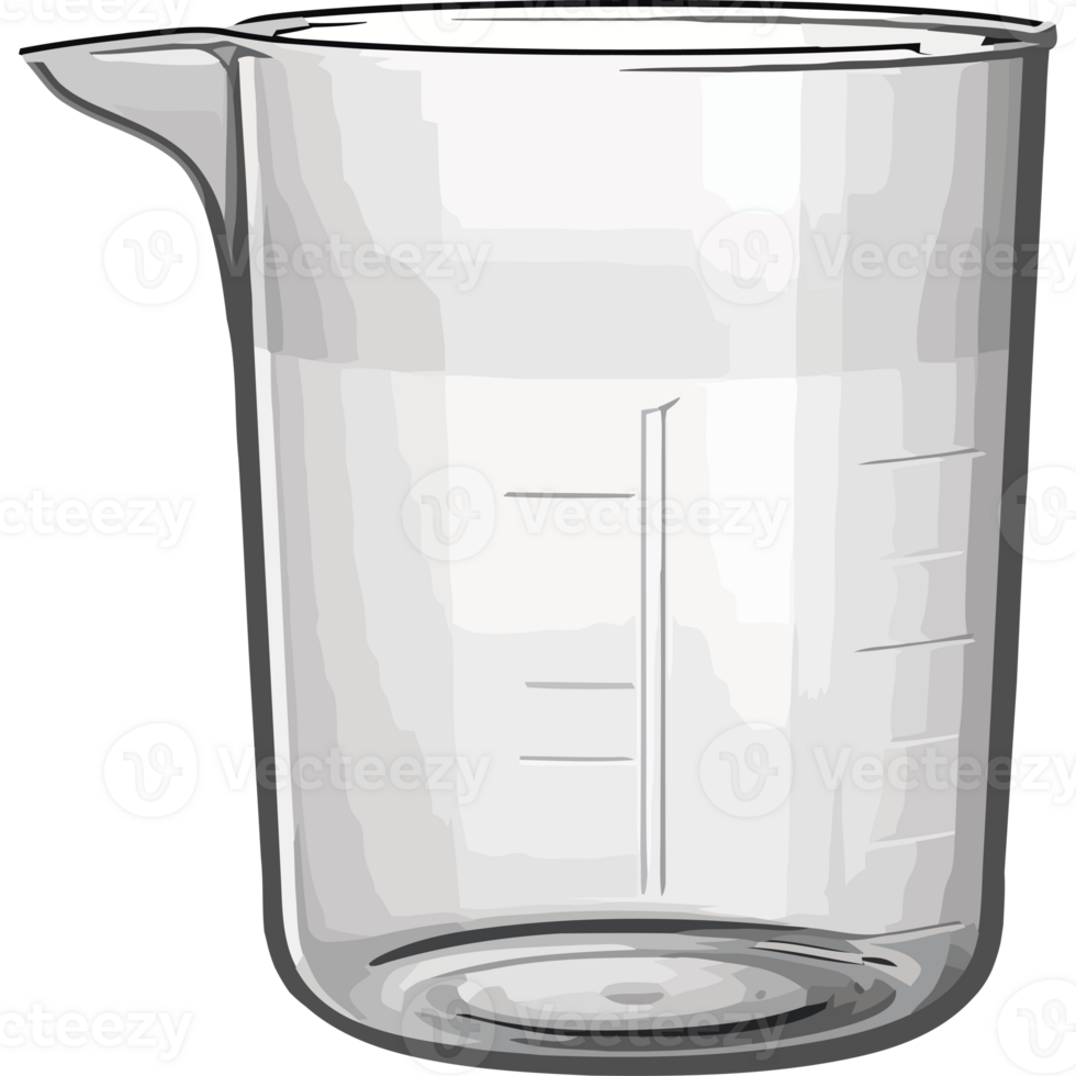 A beaker with a measuring cup on a black background png