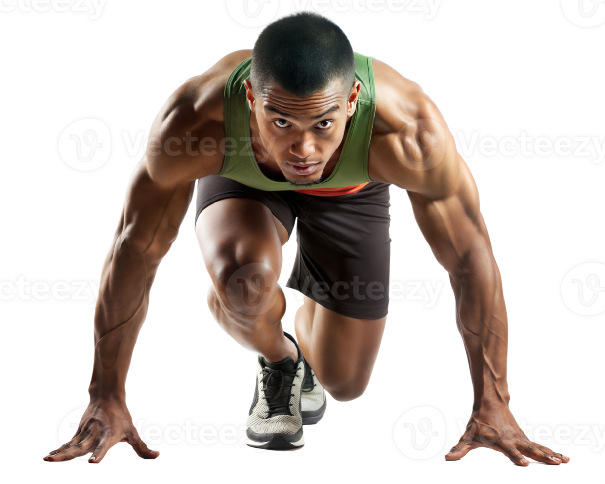 Athlete ready to sprint indoors transparent png