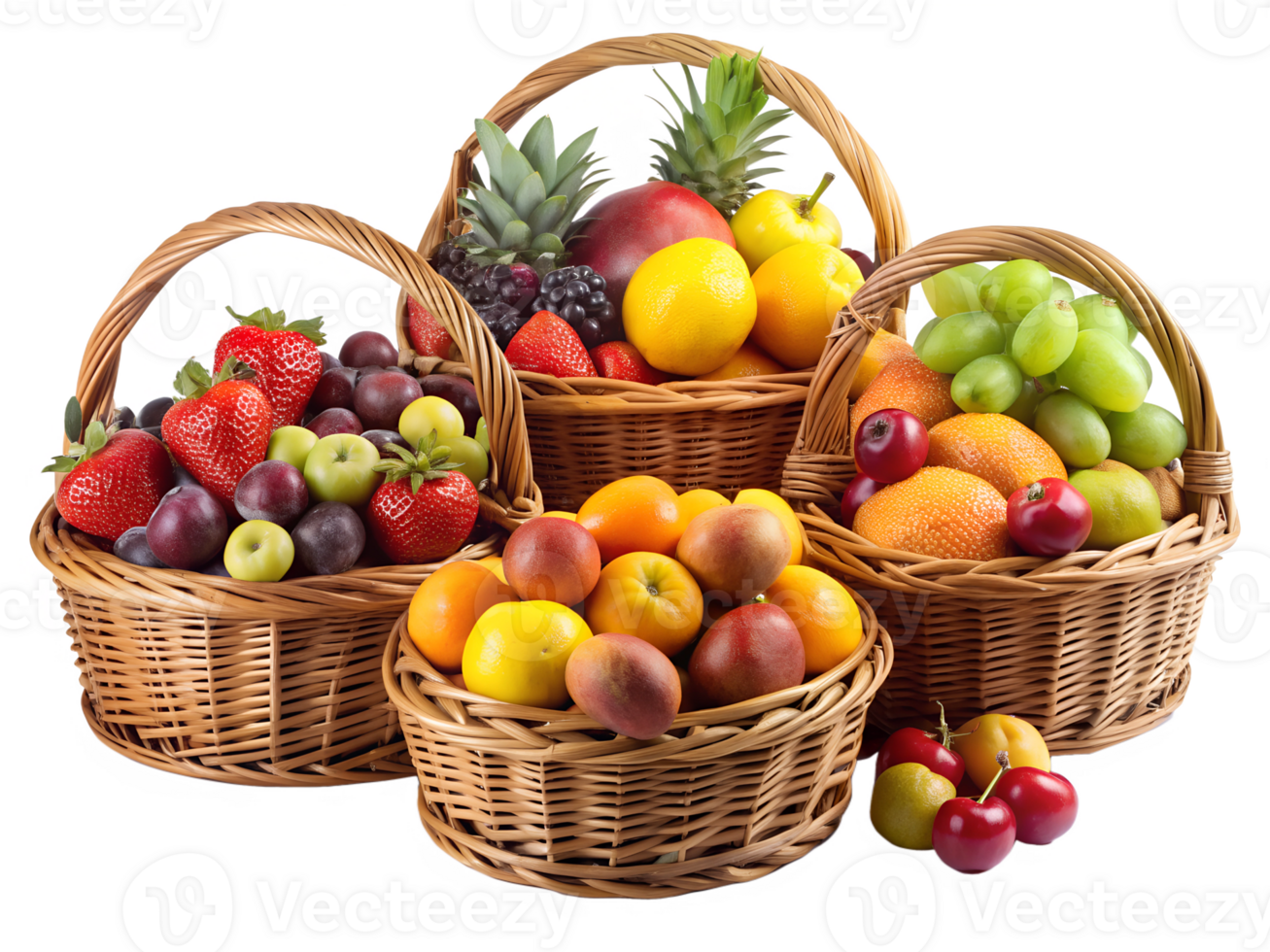 Colorful fruit baskets filled with fresh produce transparent png
