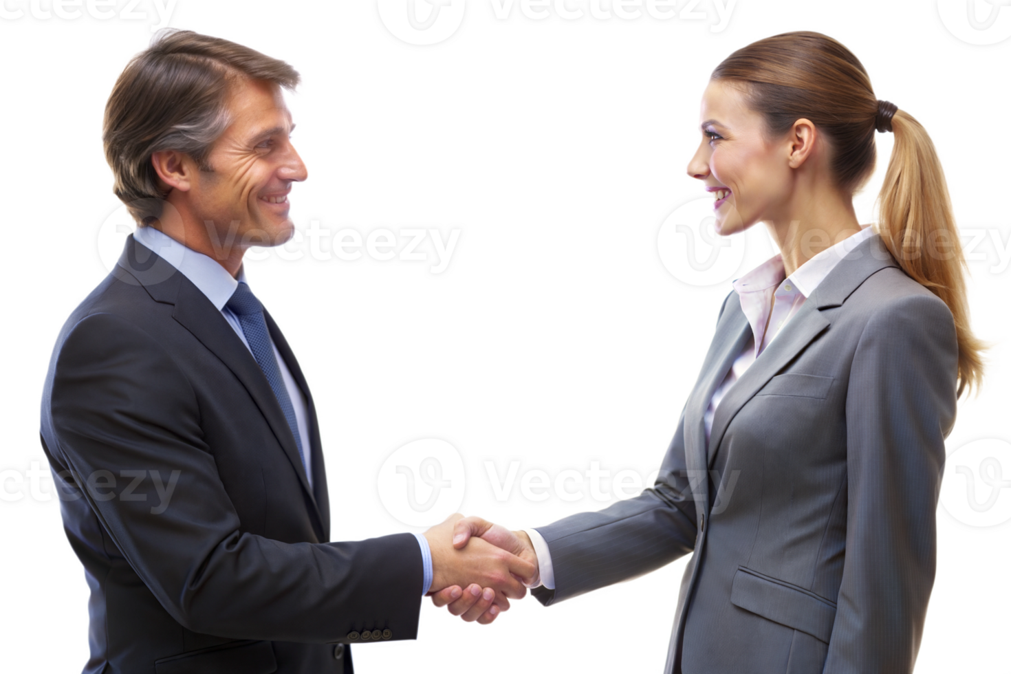 Handshake between suited man and woman transparent png