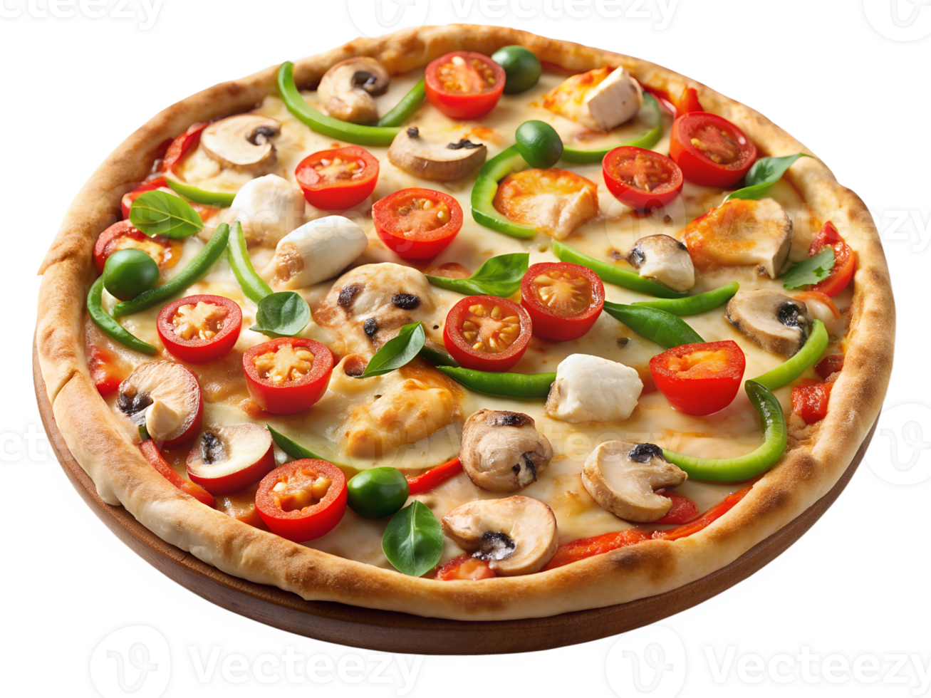 Fresh vegetable pizza topped with herbs and cheese transparent png