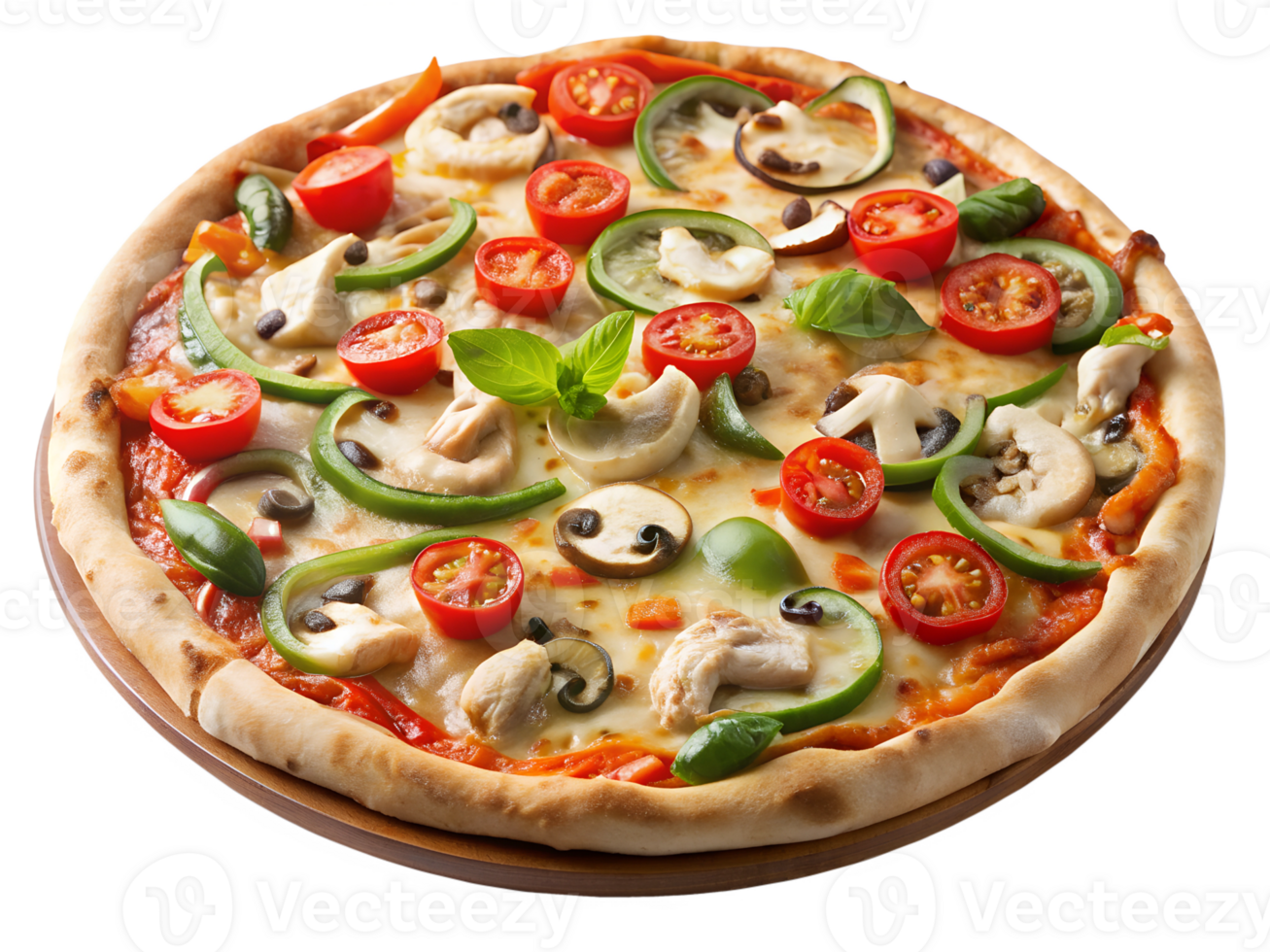 Veggie pizza with tomatoes herbs transparent png