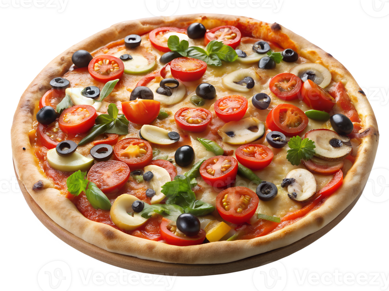 Veggie pizza with herbs and toppings transparent png