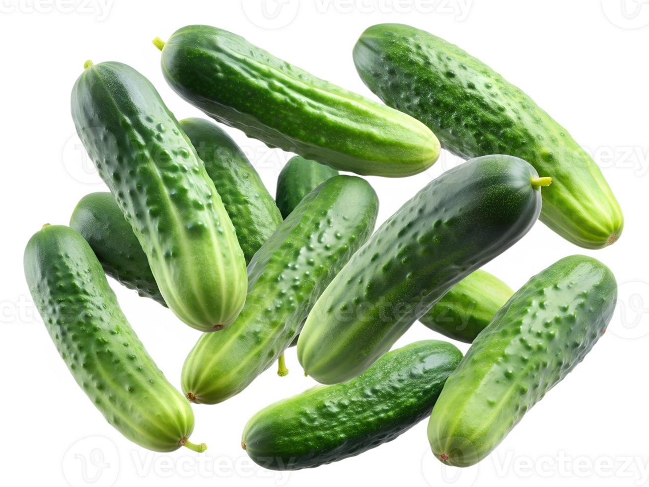 Cucumbers stacked on white background transparent png