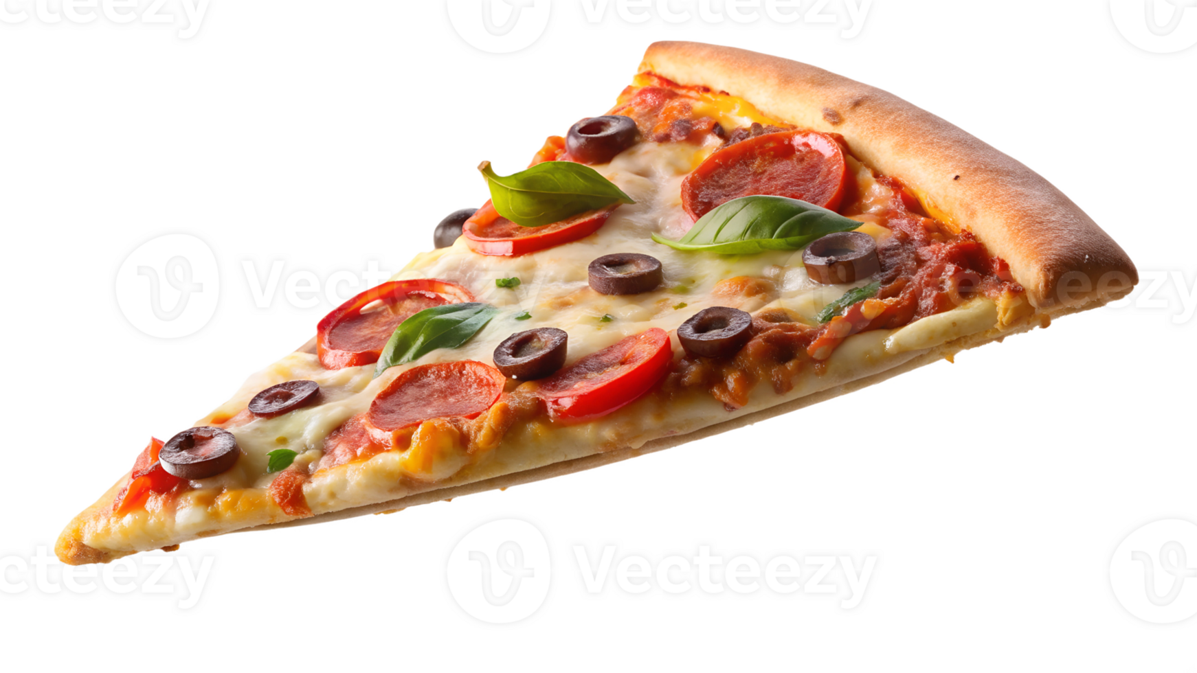 Delicious slice of pepperoni pizza with toppings transparent png