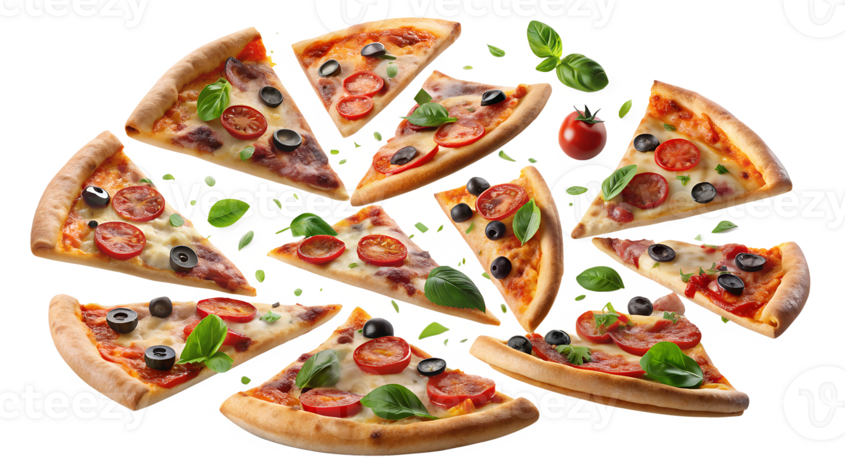 Freshly topped pizza slices, yum transparent png