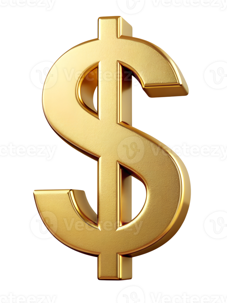 Shiny golden dollar sign on a white background transparent png
