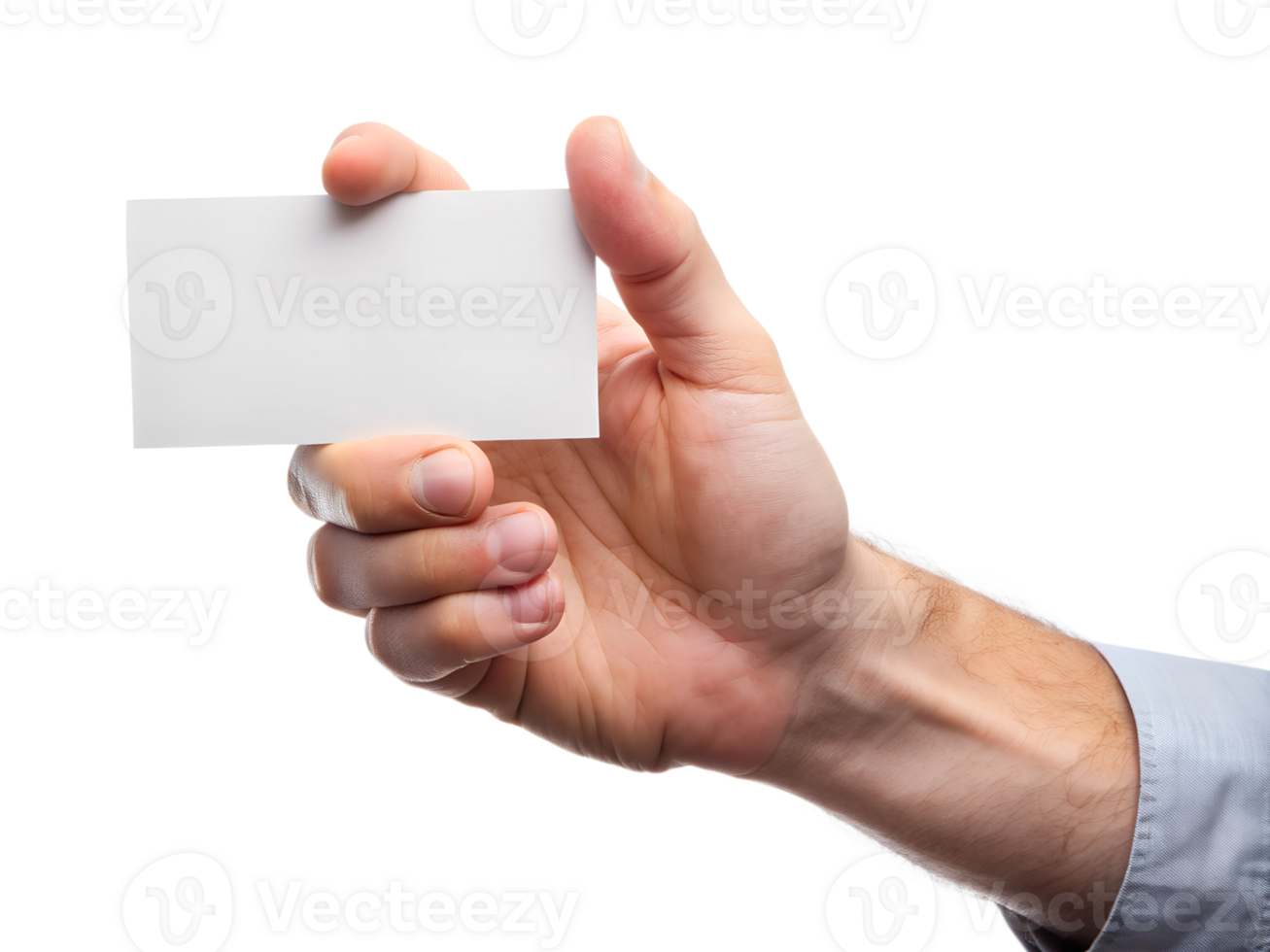 Hand with blank card on background transparent png