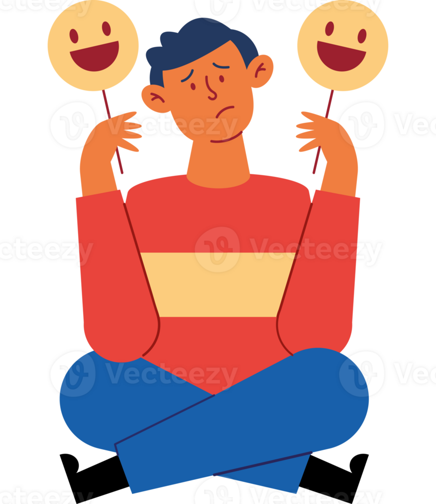 A man sitting in the middle of the floor with two smiley faces png
