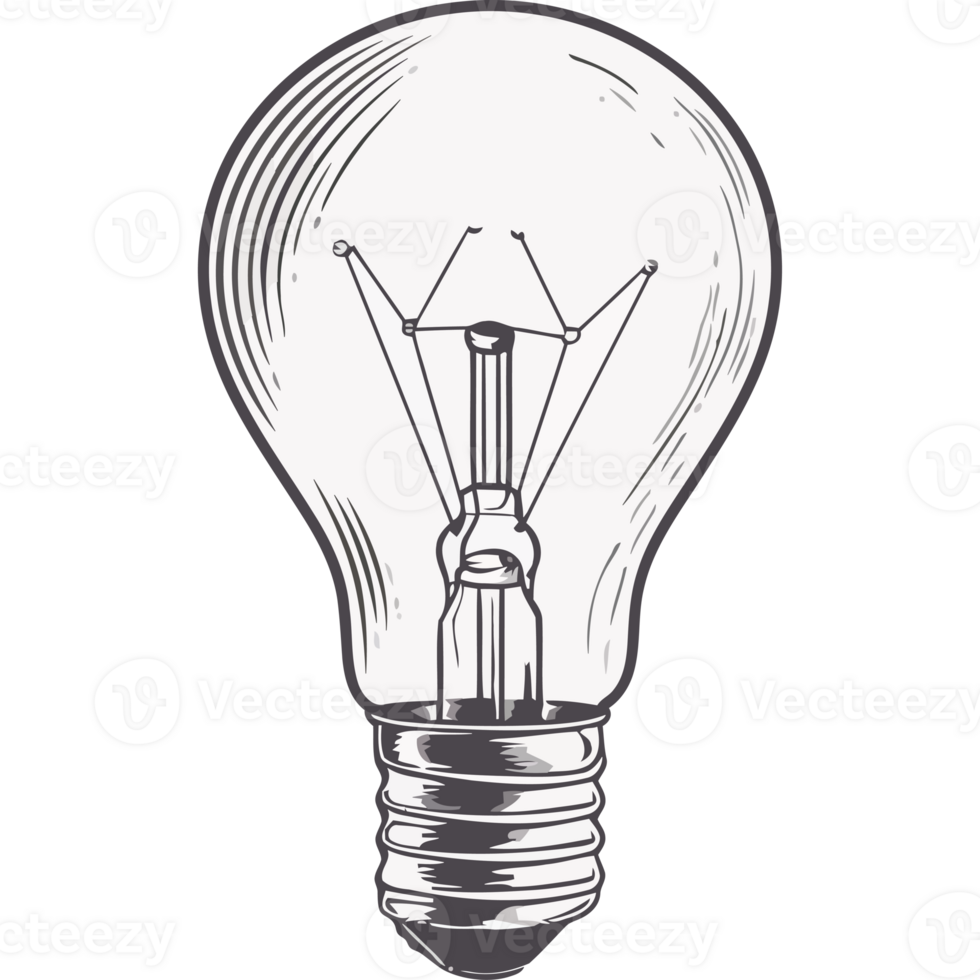 A drawing of a light bulb on a black background png