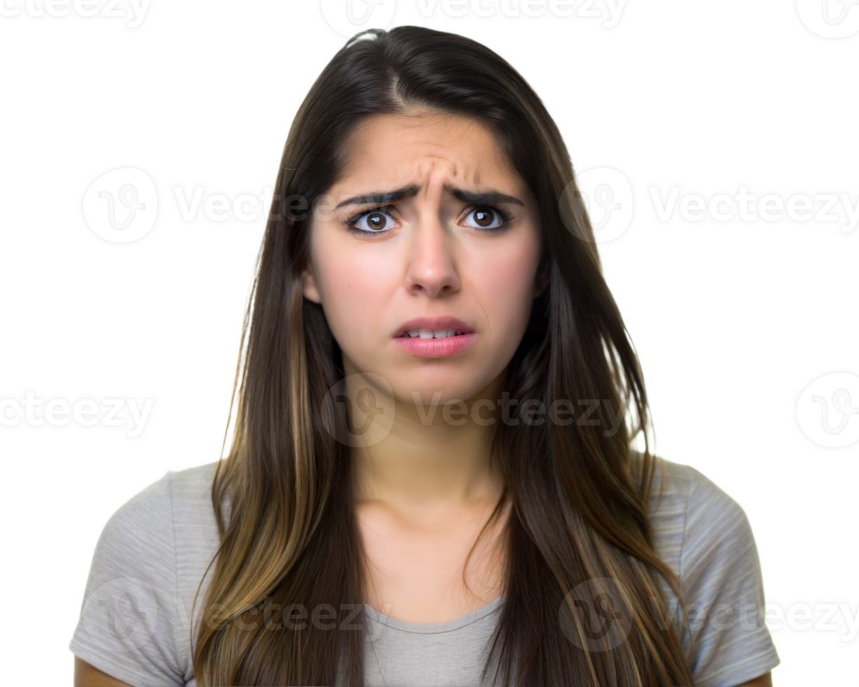 Confused young woman with long hair transparent png