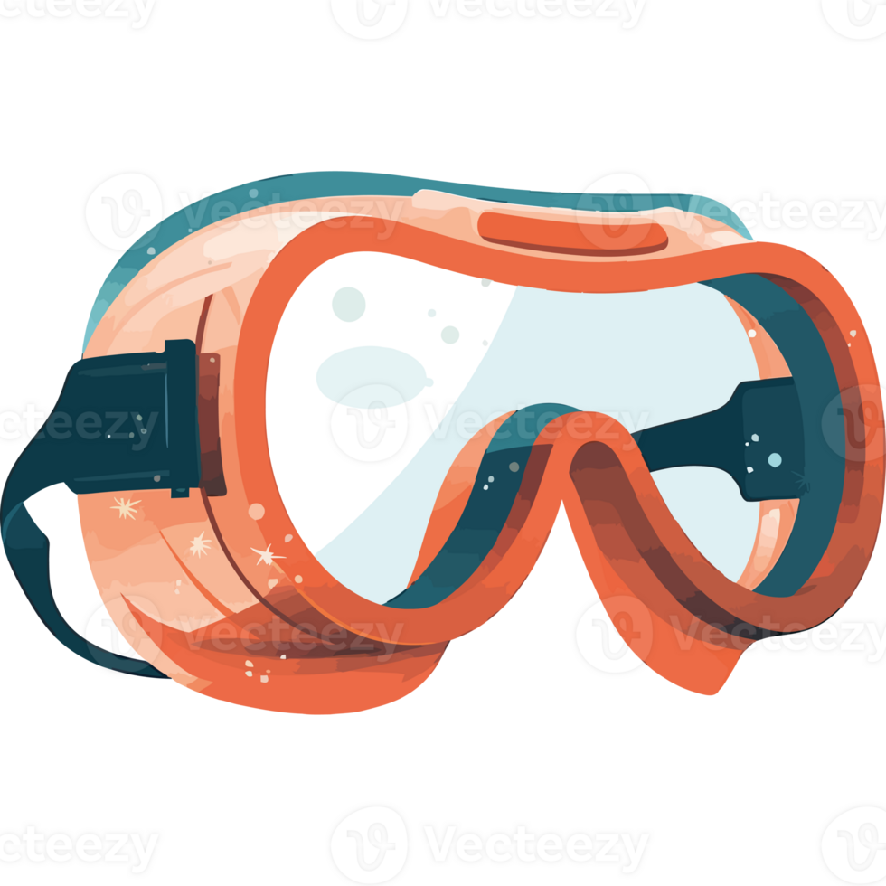 An orange and blue goggles on a black background png