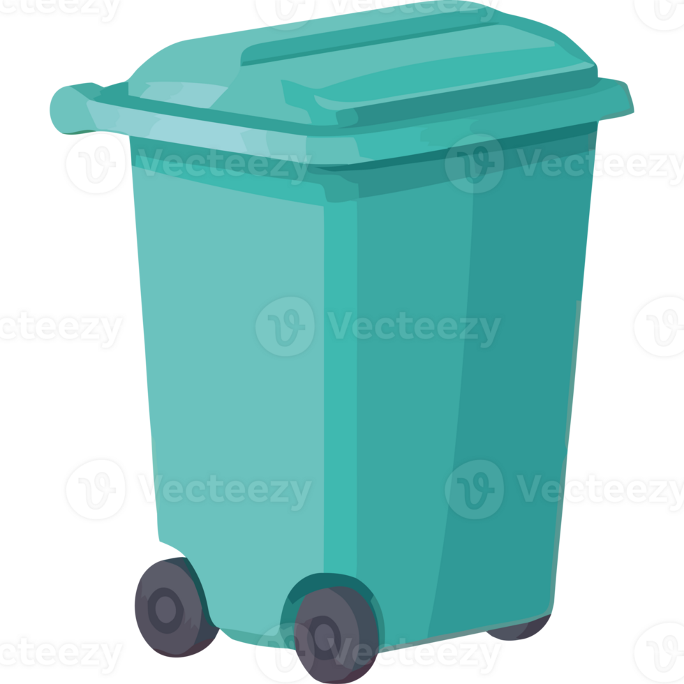 A green trash can with wheels on a black background png