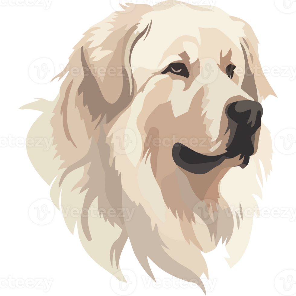 A white dog with long hair on a black background png