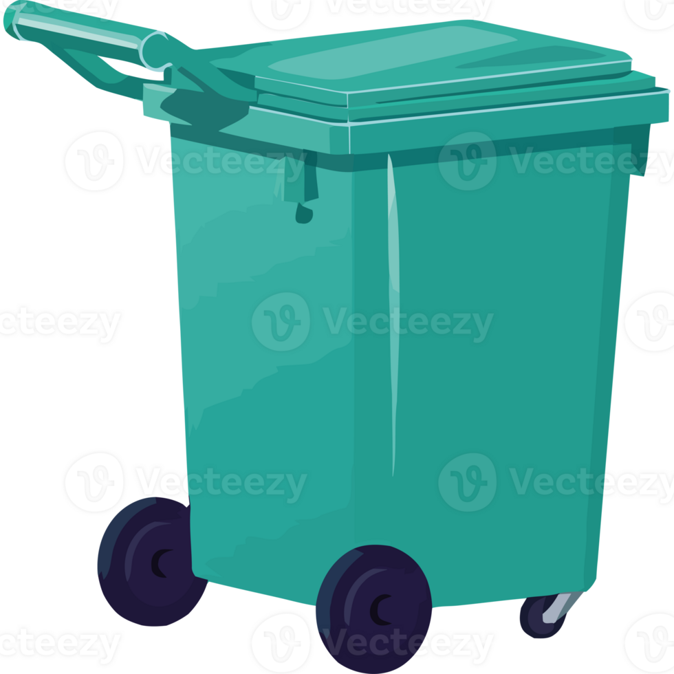 A green trash can with wheels on a black background png