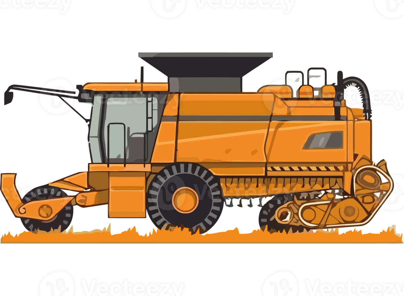 An orange combine harvester on a black background png