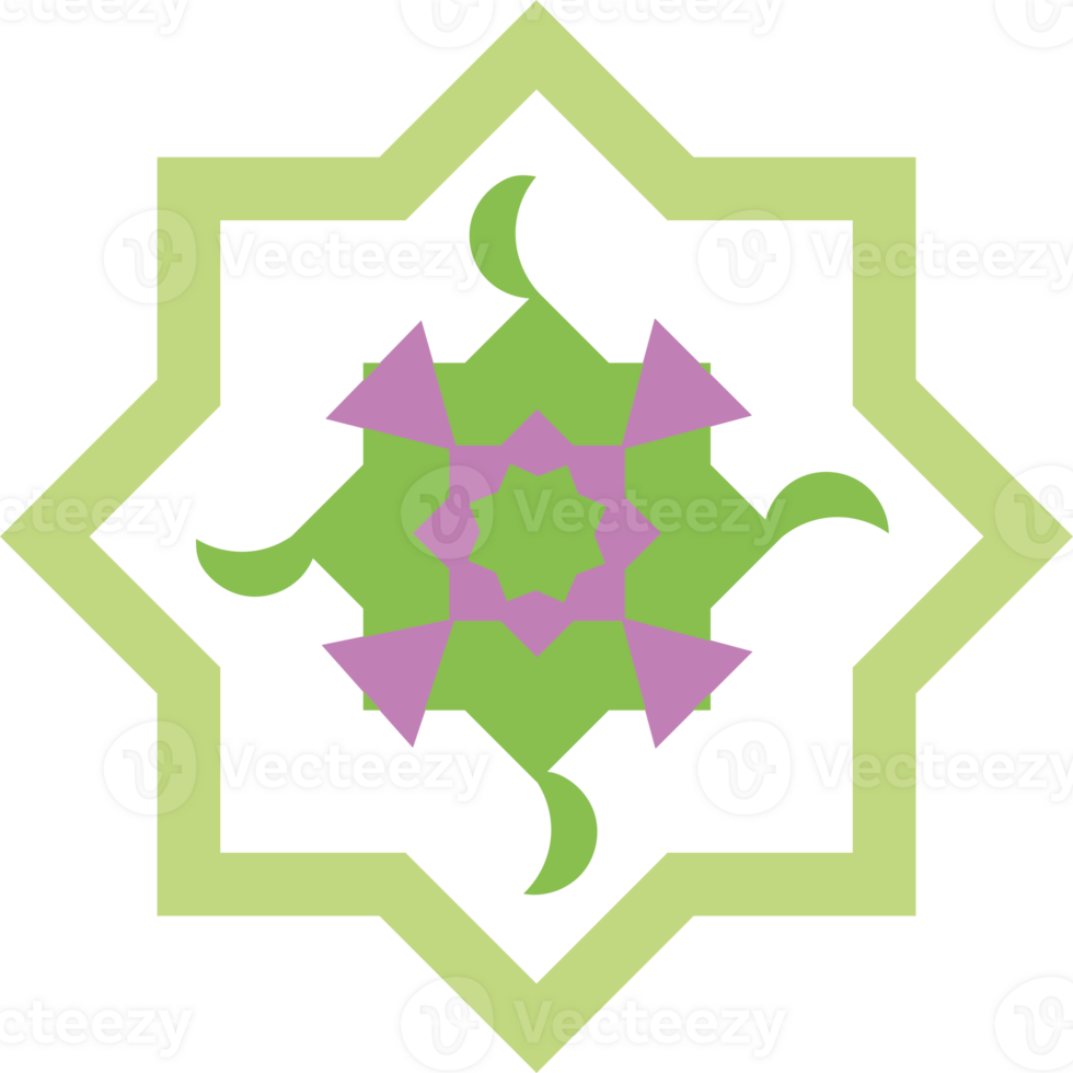 A green and purple flower design on a black background png