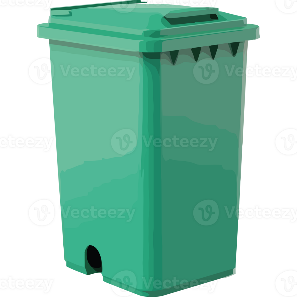 Green trash can with lid on a black background png