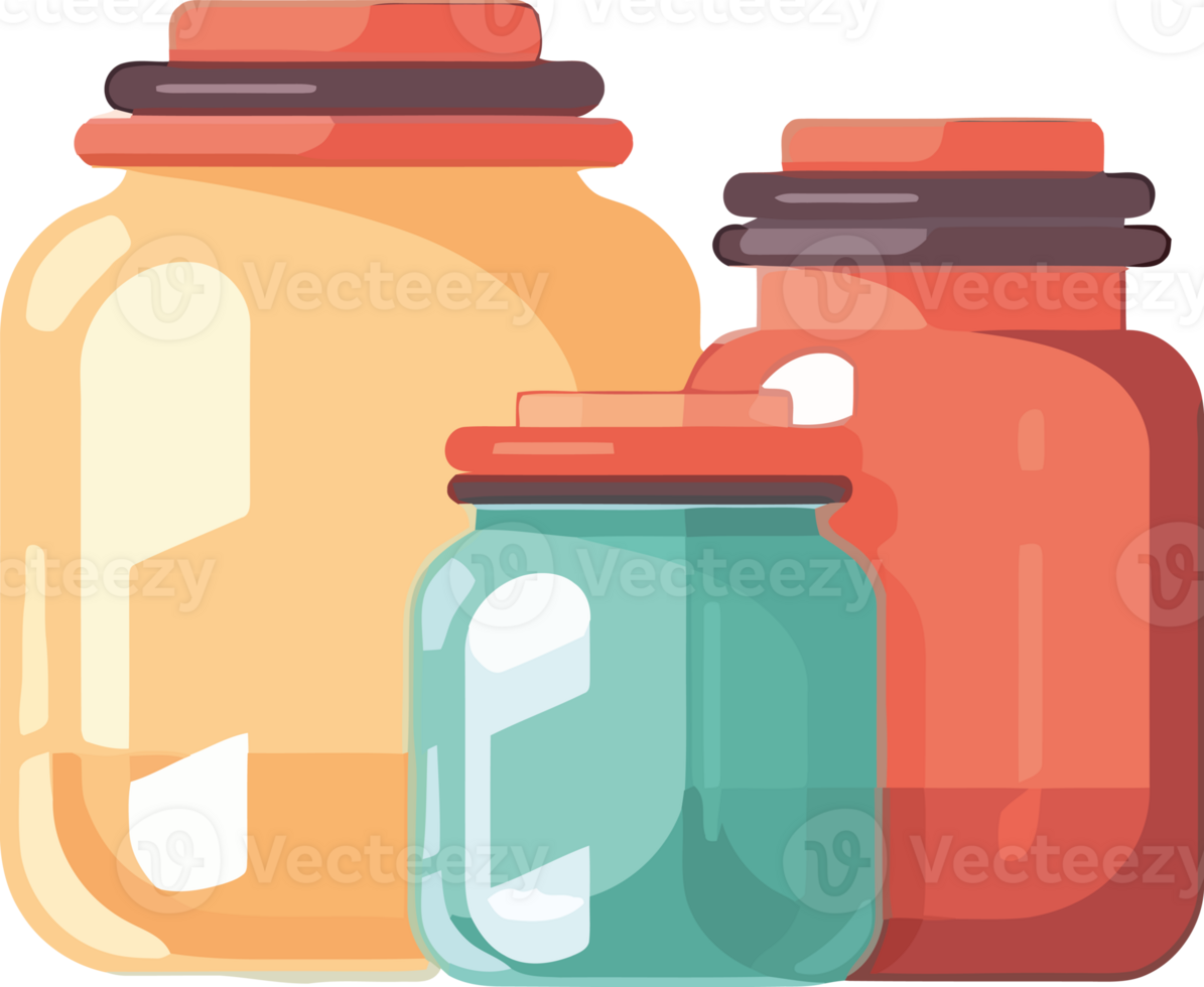 Three jars with lids on a black background png