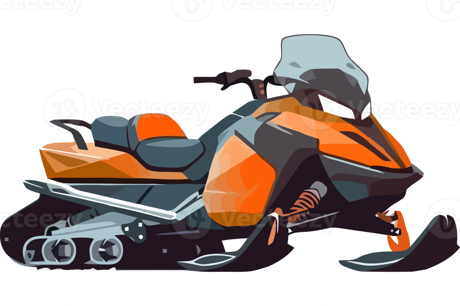 An orange snowmobile with a black and white design png