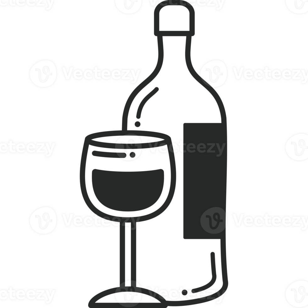 A bottle and glass of wine on a black background png