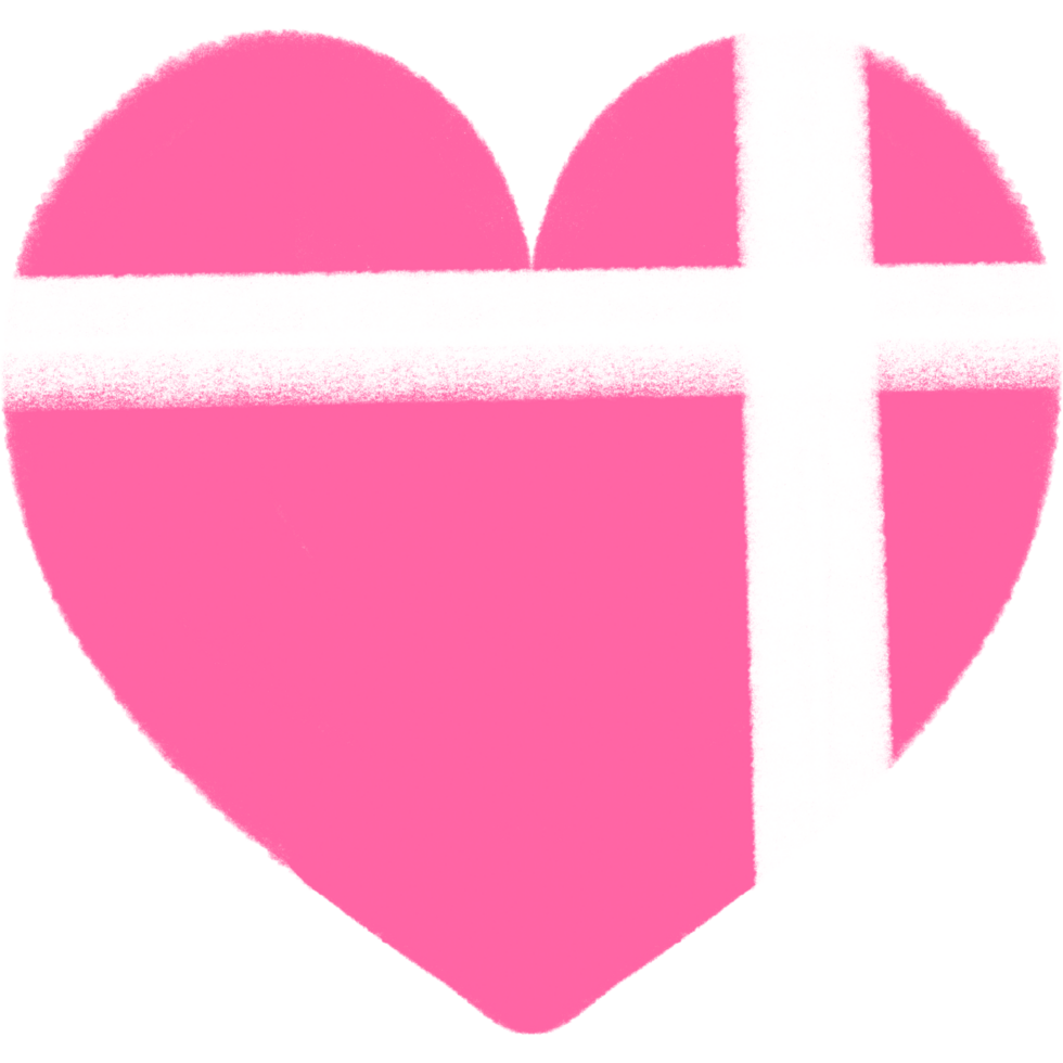 White Cross Gift Wrapping Ribbon Pink Heart Cute Doodle Illustration png