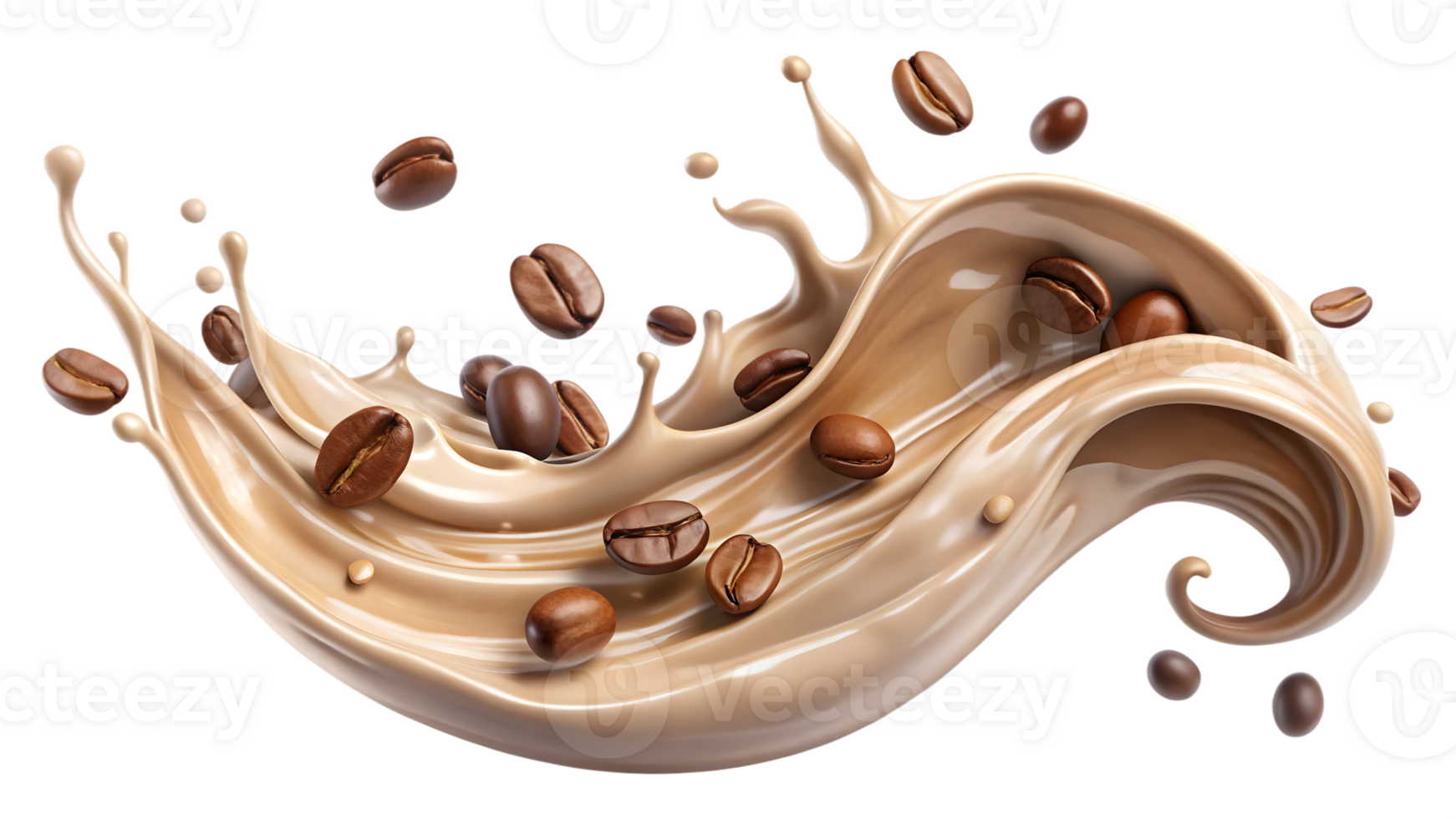 milk coffee splash with flying beans png