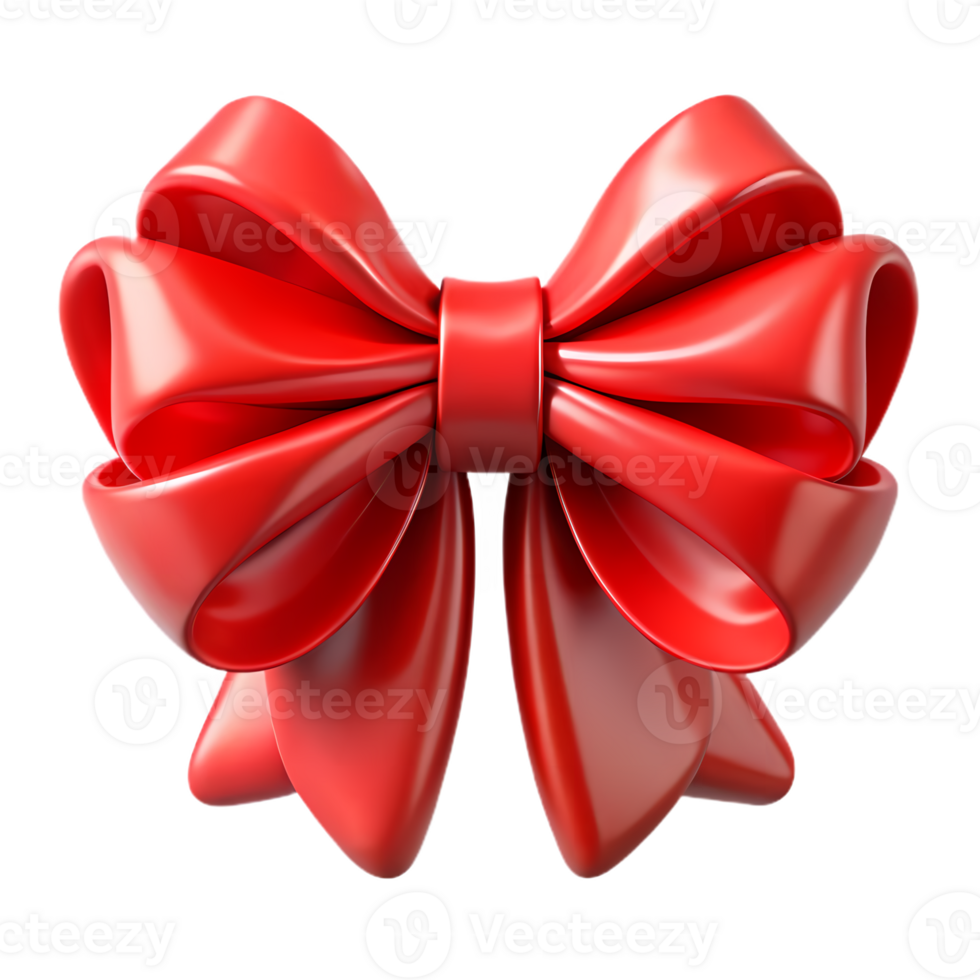 red bow with ribbon tails, 3D icon png