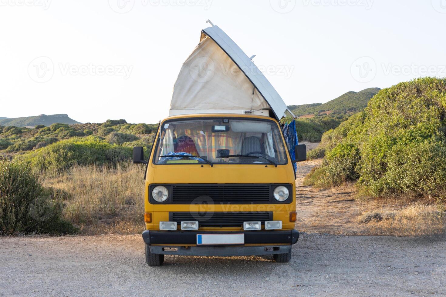 Yellow Camper Van with Pop-Up Roof photo