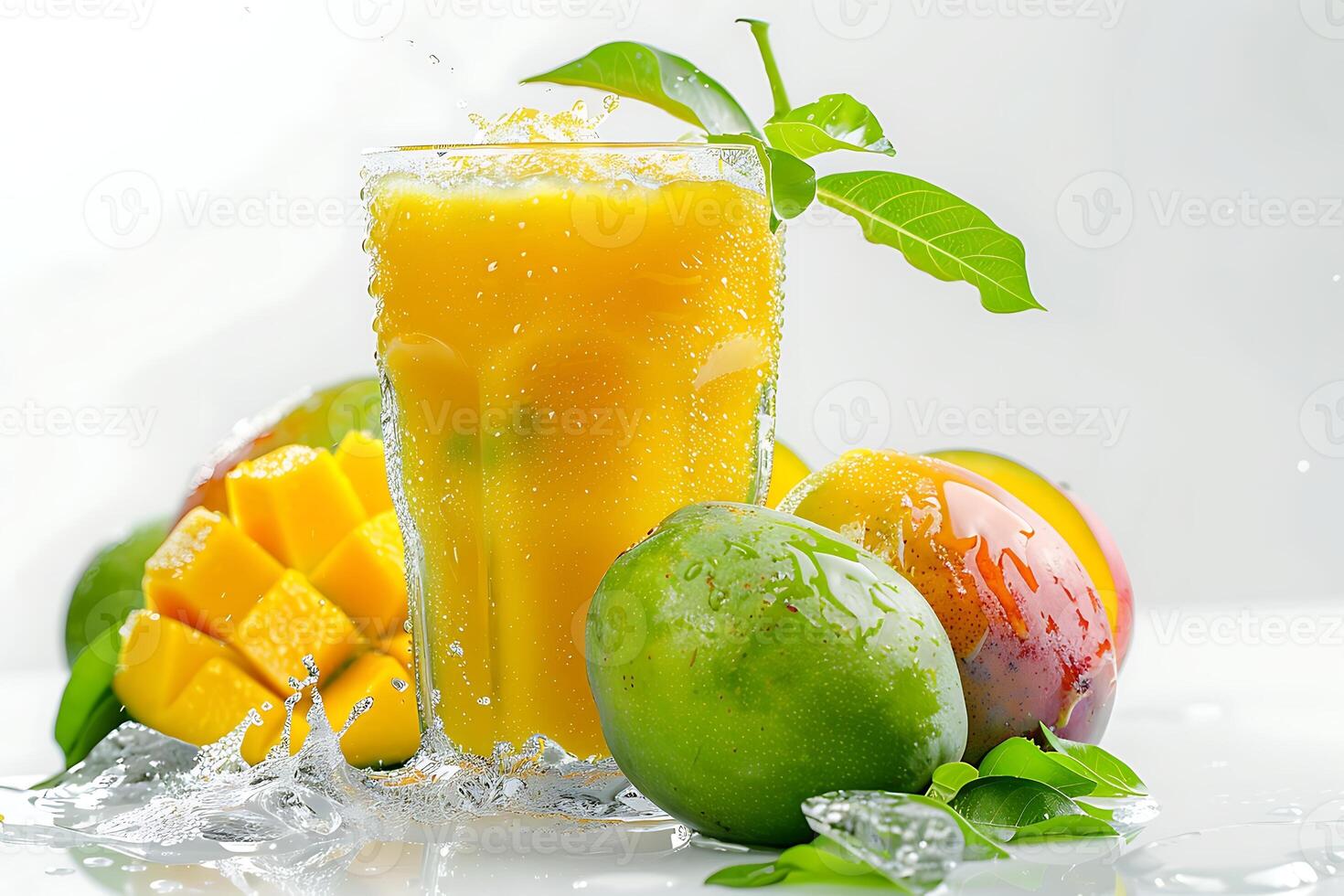 Green apples with water splash isolated on white background. 3d illustration photo