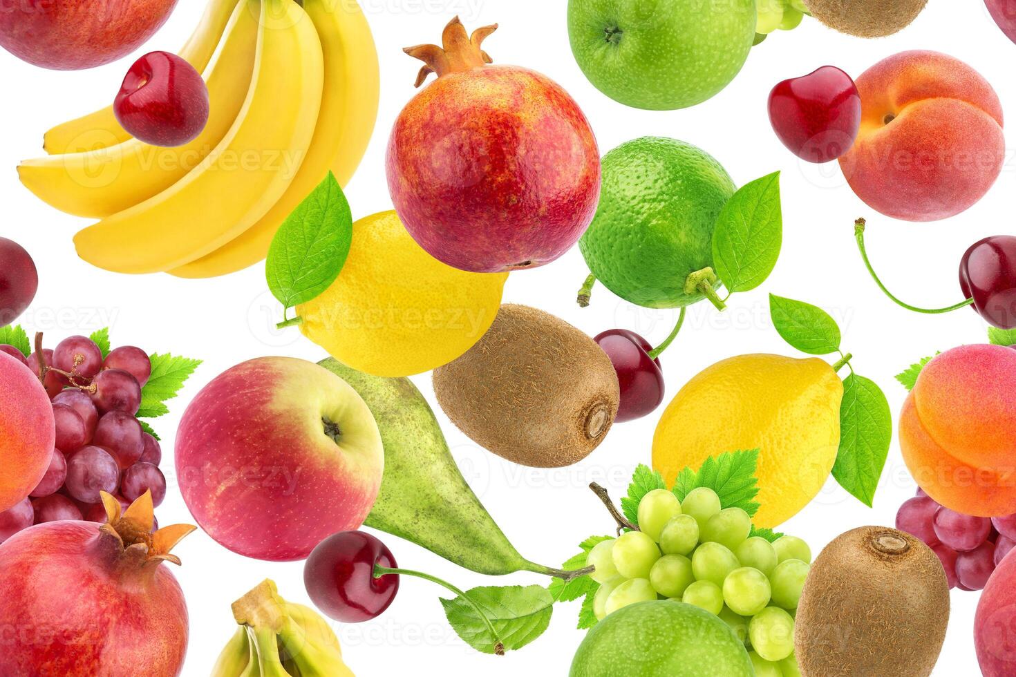 Seamless pattern of different fruits and berries photo