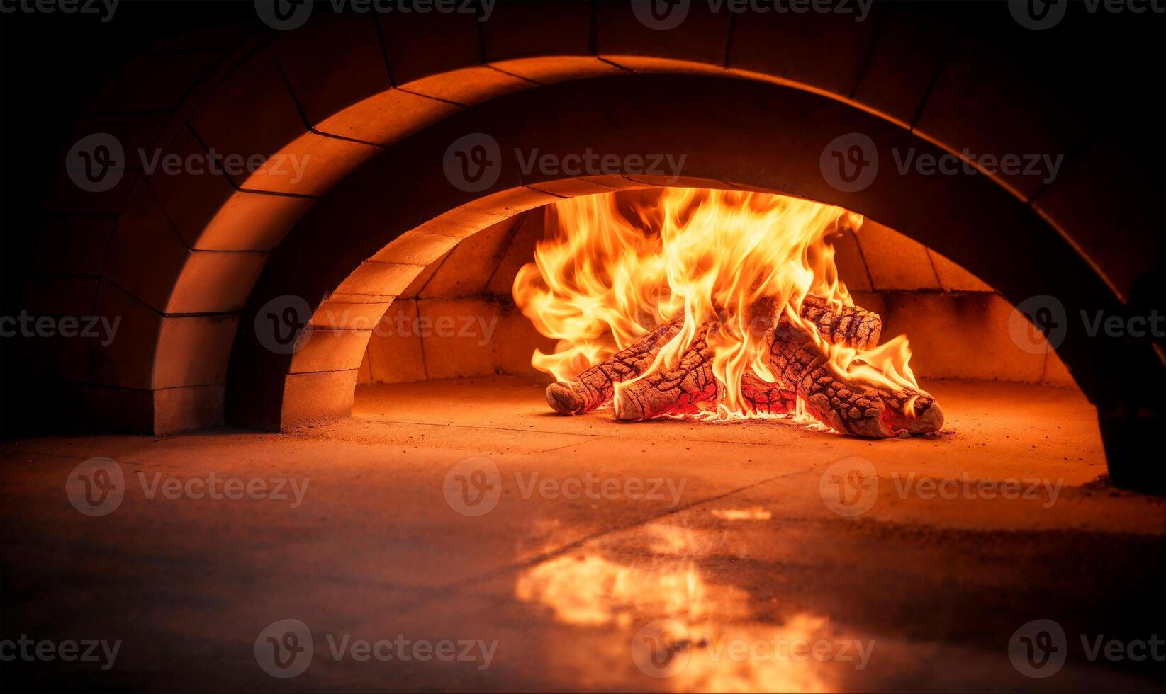 Brick oven with open fire, background with copy space photo