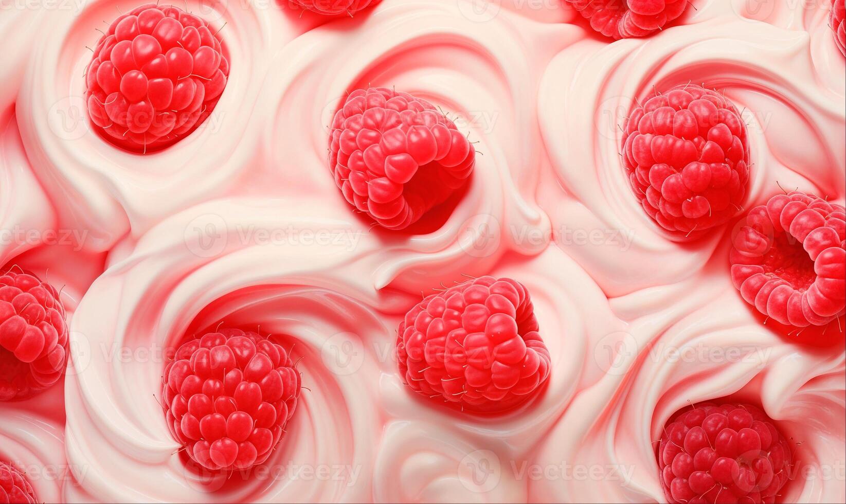 Raspberry yogurt with fresh berries, top view background photo