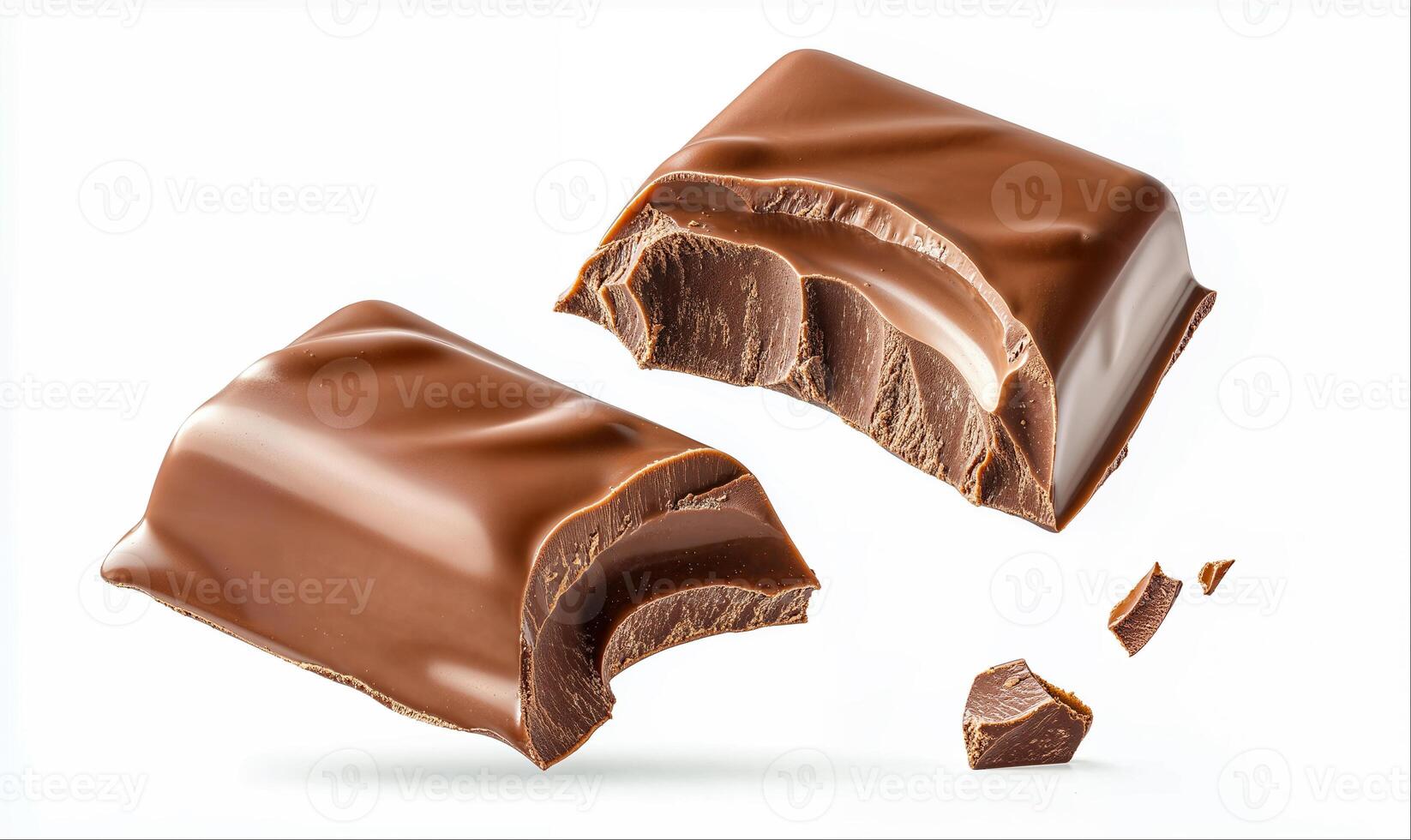 Chocolate bar broken into two pieces, isolated on white background photo