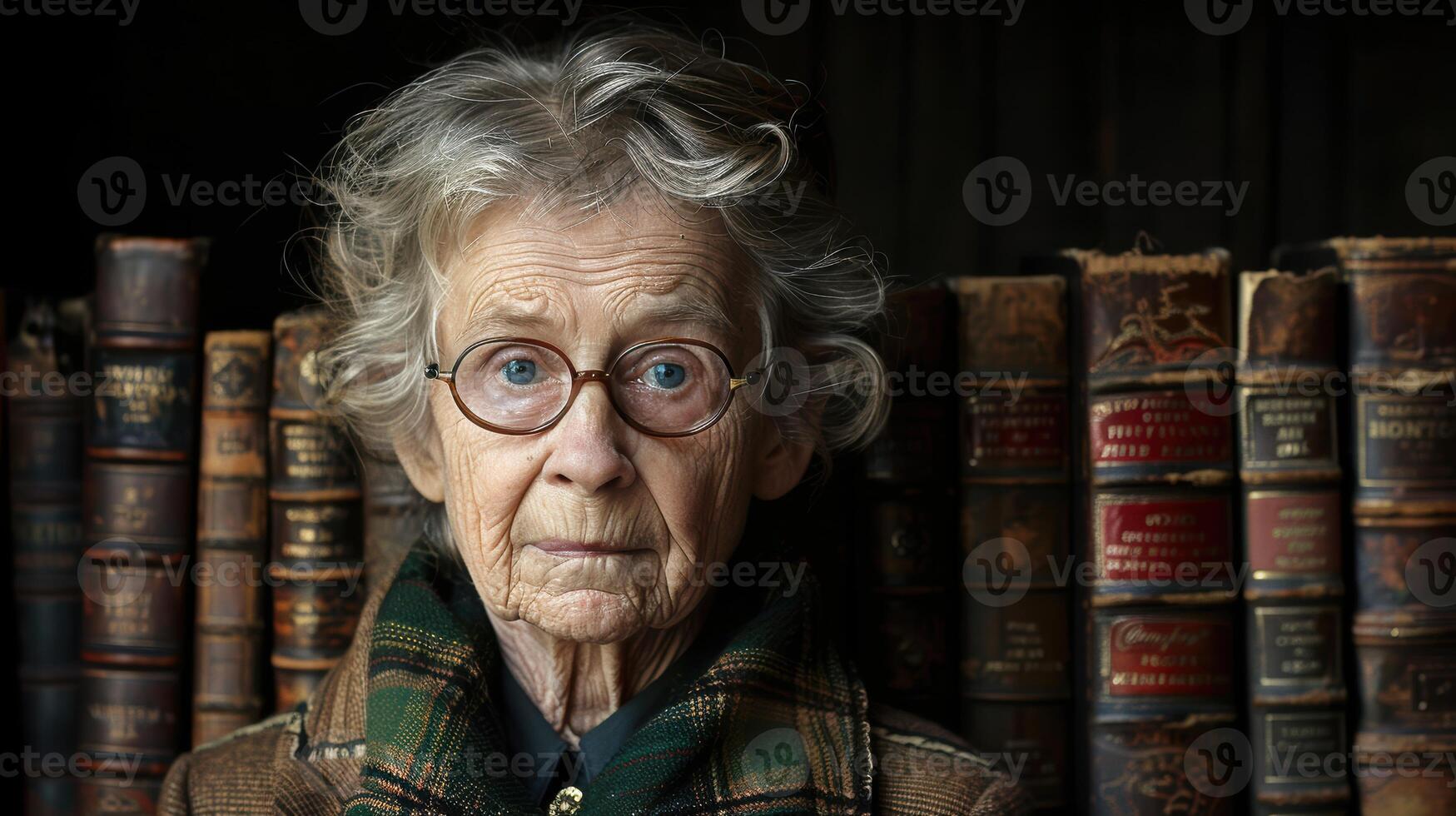 banner portrait of an elderly woman with gray hair photo
