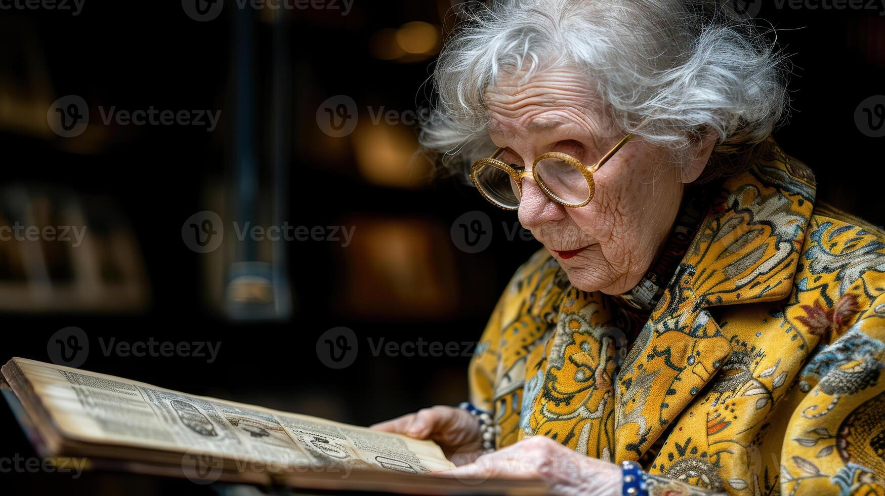 banner portrait of an elderly woman with gray hair photo