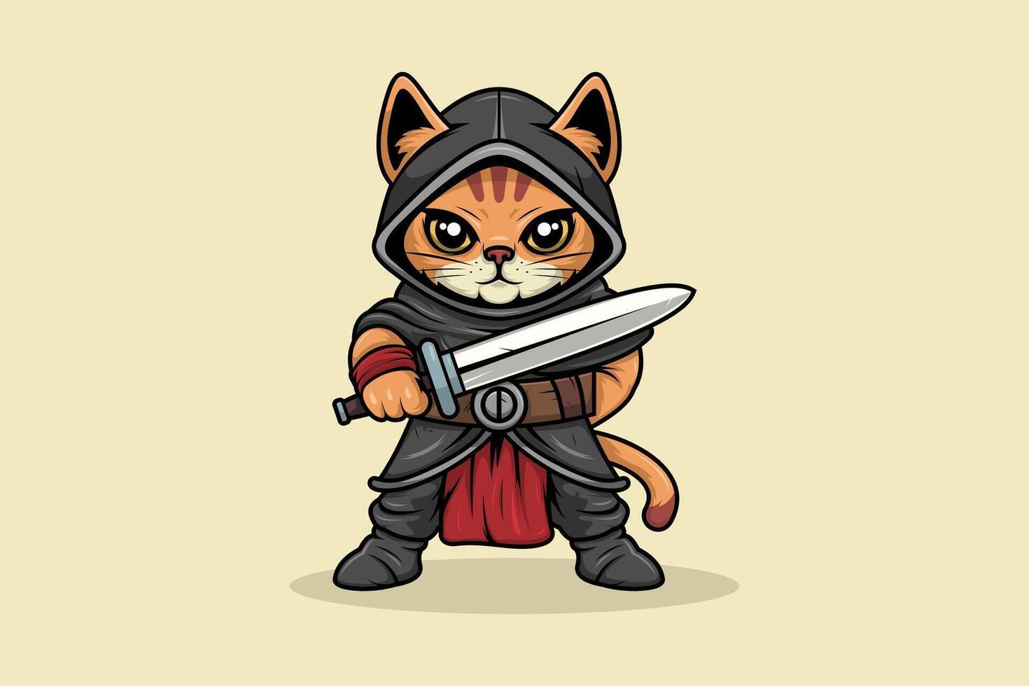 Cute Warrior Cat Cartoon Character Mascot vector